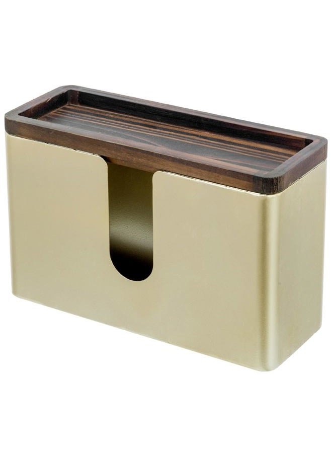 MyGift Deluxe Modern Brass Tone Metal Folded Commercial Paper Towel Holder with Burnt Solid Wood Tray Lid, Wall Mounted Trifold Multifold Z Fold Disposable Napkin Dispenser - Image 1