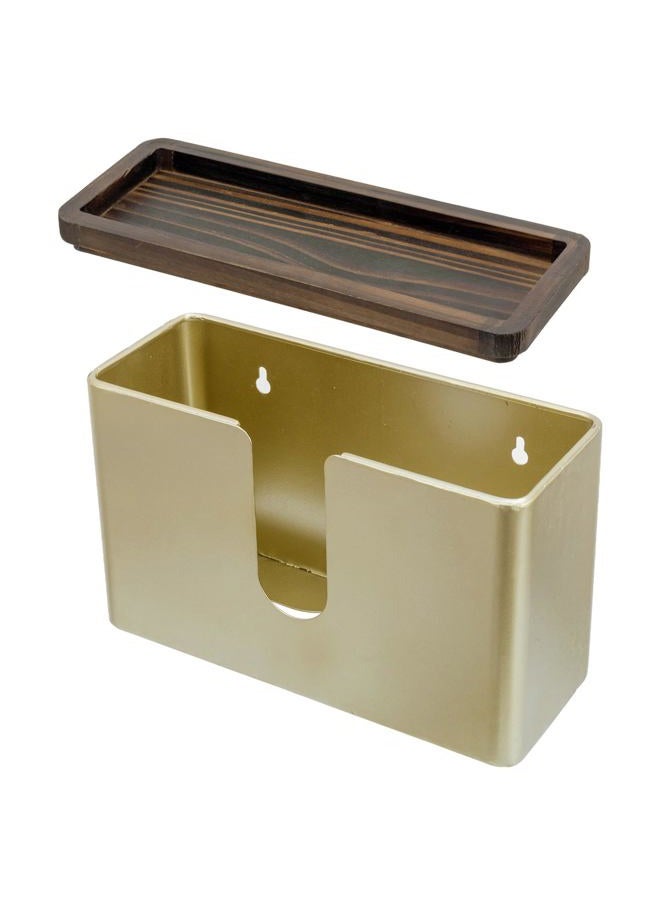 MyGift Deluxe Modern Brass Tone Metal Folded Commercial Paper Towel Holder with Burnt Solid Wood Tray Lid, Wall Mounted Trifold Multifold Z Fold Disposable Napkin Dispenser - Image 4