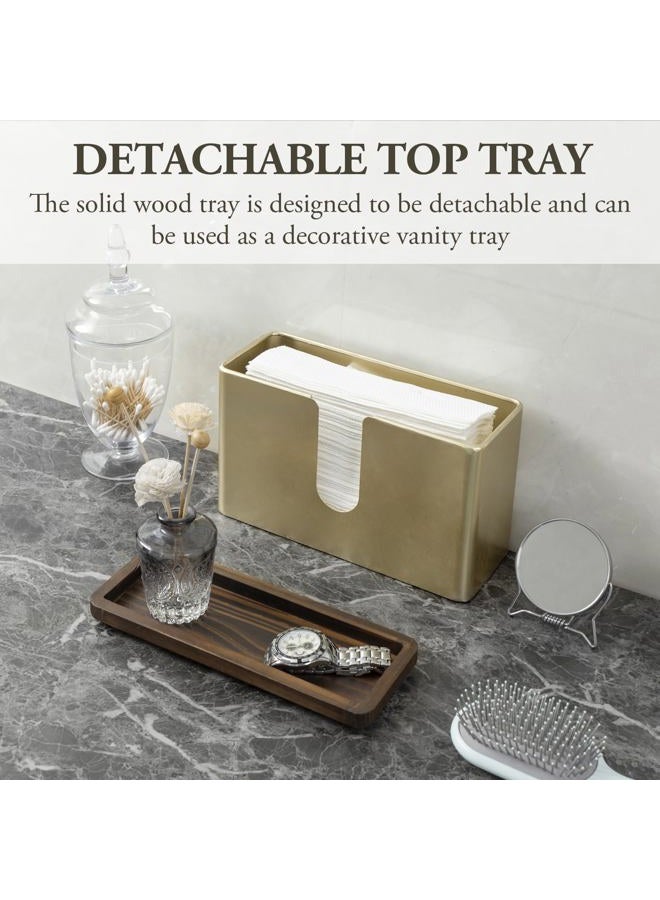 MyGift Deluxe Modern Brass Tone Metal Folded Commercial Paper Towel Holder with Burnt Solid Wood Tray Lid, Wall Mounted Trifold Multifold Z Fold Disposable Napkin Dispenser - Image 3