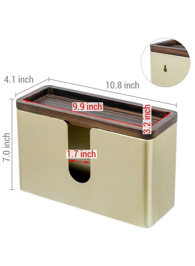 MyGift Deluxe Modern Brass Tone Metal Folded Commercial Paper Towel Holder with Burnt Solid Wood Tray Lid, Wall Mounted Trifold Multifold Z Fold Disposable Napkin Dispenser - Image 5