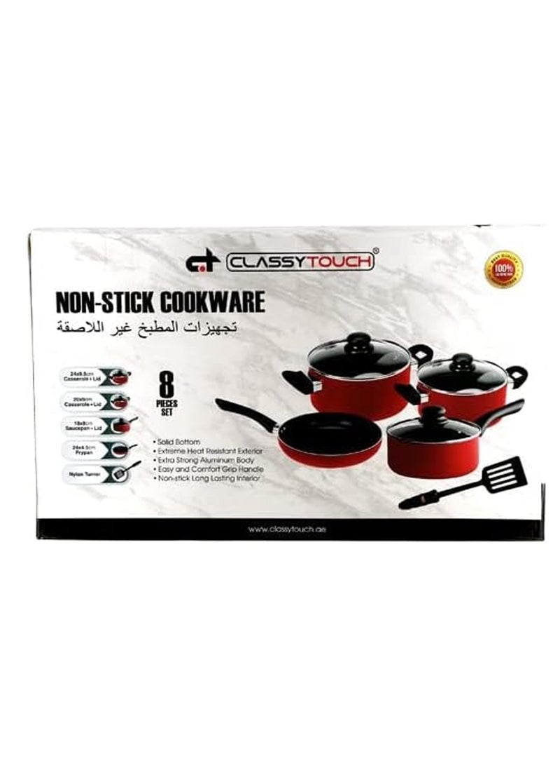 كلاسي تاتش طقم أواني طهي متعددة الأغراض غير لاصقة، 8 قطع، طقم أواني طهي ومقالي، مقبض مريح - Image 5