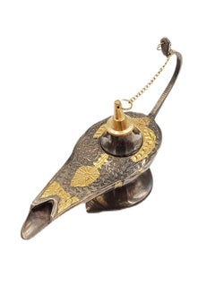 Antique Museum Brass Jinny Lamp Carving Work 7 Inch  - Image 1
