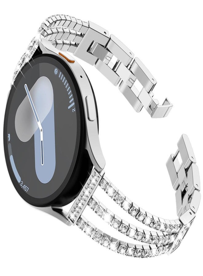 FULLIFE Compatible with Samsung Galaxy Watch 7 6 5 4 FE Band 40mm 44mm for Women, Jewelry Metal Wristband Strap for Galaxy Watch 6 Classic 4 Classic 5 Pro 43mm 47mm 42mm 46mm 45mm 20mm, Silver - Image 1