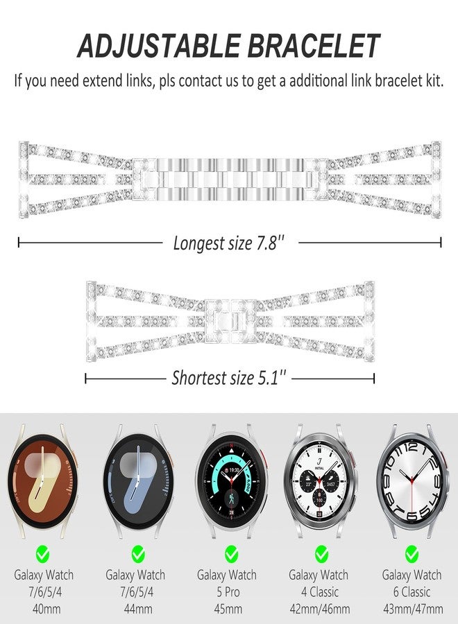 FULLIFE Compatible with Samsung Galaxy Watch 7 6 5 4 FE Band 40mm 44mm for Women, Jewelry Metal Wristband Strap for Galaxy Watch 6 Classic 4 Classic 5 Pro 43mm 47mm 42mm 46mm 45mm 20mm, Silver - Image 5