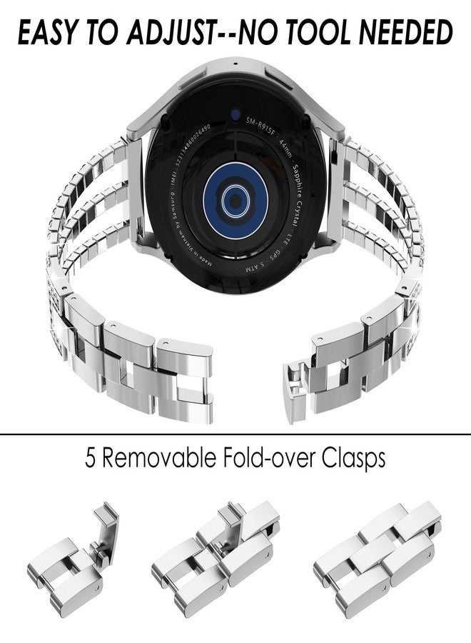 FULLIFE Compatible with Samsung Galaxy Watch 7 6 5 4 FE Band 40mm 44mm for Women, Jewelry Metal Wristband Strap for Galaxy Watch 6 Classic 4 Classic 5 Pro 43mm 47mm 42mm 46mm 45mm 20mm, Silver - Image 4