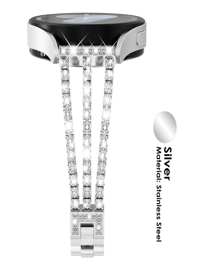 FULLIFE Compatible with Samsung Galaxy Watch 7 6 5 4 FE Band 40mm 44mm for Women, Jewelry Metal Wristband Strap for Galaxy Watch 6 Classic 4 Classic 5 Pro 43mm 47mm 42mm 46mm 45mm 20mm, Silver - Image 2