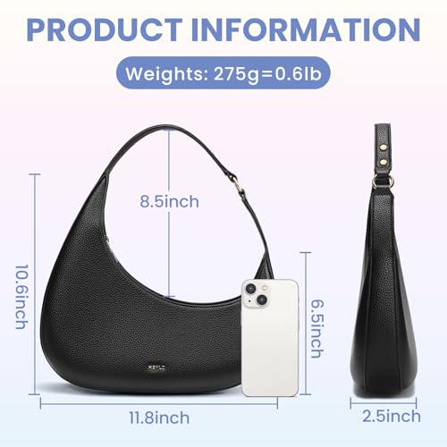 Keyli Shoulder Bag Polene Bags for Women Fashionable Casual Vegan Leather Zip Top-Handle Handbags Quilted Crescent Hobo Purse Black - Image 3