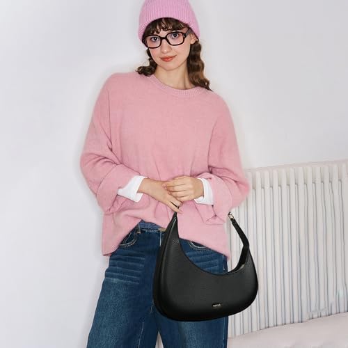 Keyli Shoulder Bag Polene Bags for Women Fashionable Casual Vegan Leather Zip Top-Handle Handbags Quilted Crescent Hobo Purse Black - Image 2