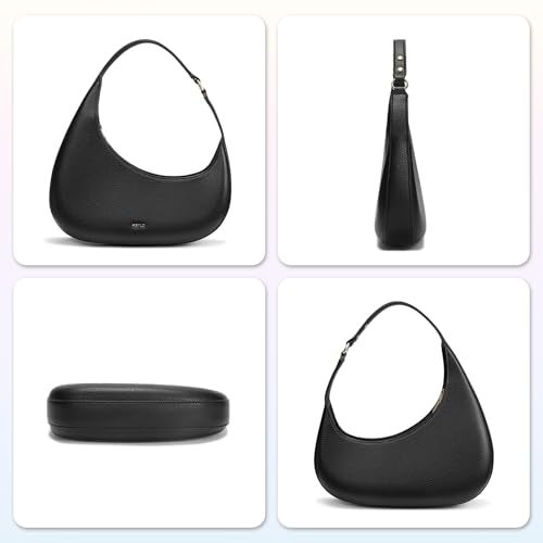 Keyli Shoulder Bag Polene Bags for Women Fashionable Casual Vegan Leather Zip Top-Handle Handbags Quilted Crescent Hobo Purse Black - Image 5