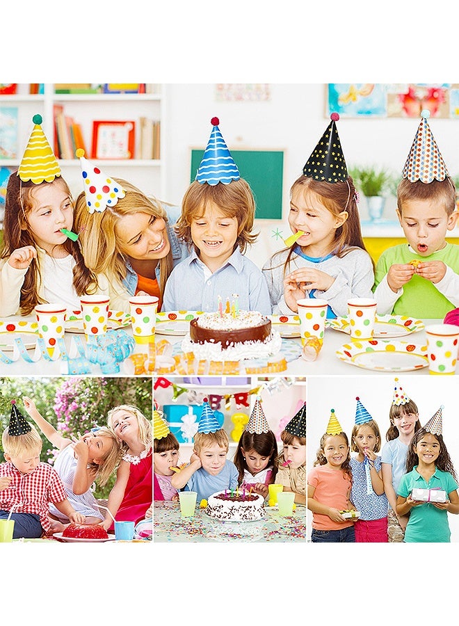 MXN 9 Pcs Colorful Birthday Party Hat with 2 Birthday Glasses and 4 whistles, Pompoms Cone Paper Hat for Kids and Adults Birthday, Party Supplies Photo Props - Image 4