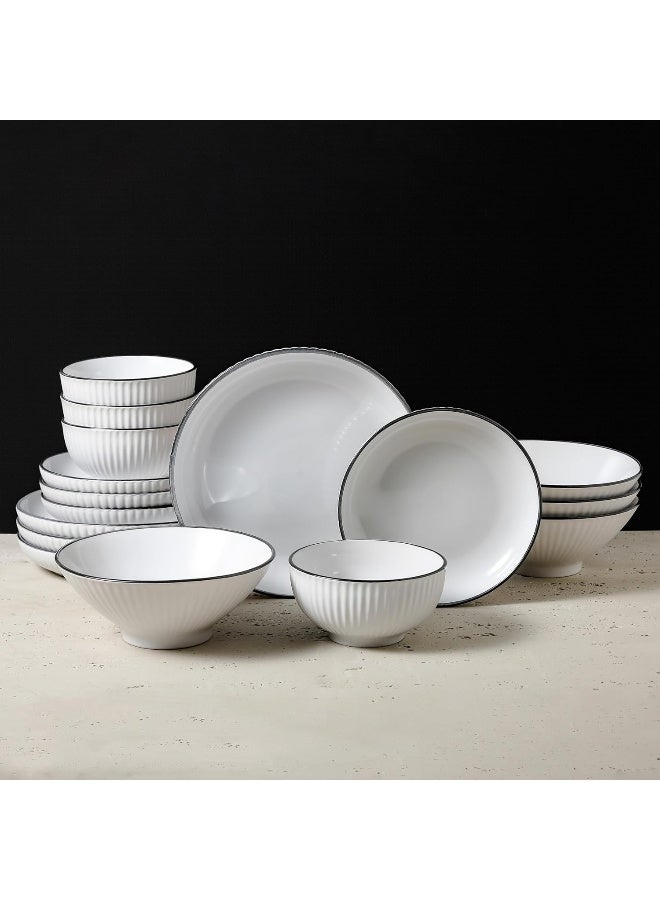 Stone Lain Christian Siriano Lustra Modern 16Piece Stoneware Dinnerware Set Plates and Bowls Set Dinner and Salad Plates Ramen Bowls Dishes for 4 White - Image 3