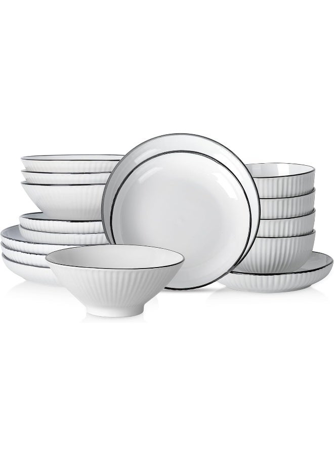 Stone Lain Christian Siriano Lustra Modern 16Piece Stoneware Dinnerware Set Plates and Bowls Set Dinner and Salad Plates Ramen Bowls Dishes for 4 White - Image 1