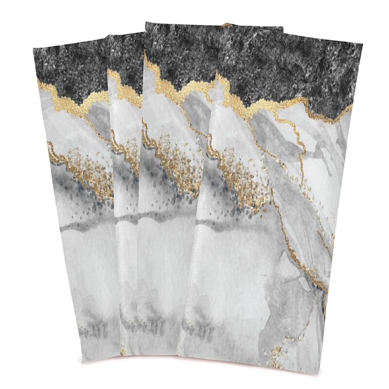 Gold Black Marble Kitchen Towels Dish Towel Ultra Absorbent Fast Drying Tea Towels 28x18 Inches for Cooking Baking Household Cleaning Set of 4