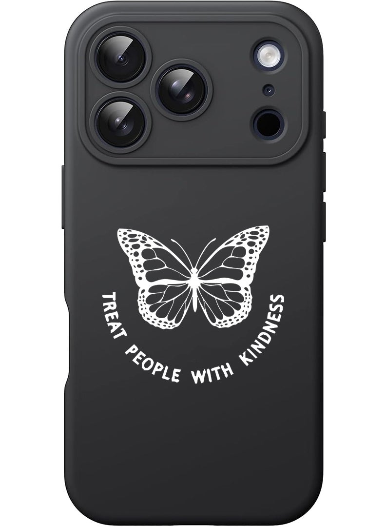 Theodor Protective Slim Fit Case Liquid Silicone Cover with Full Body Protection Anti-Scratch Shockproof Case For Apple iPhone 17 Pro (Black) Treat people with kindness-01 - White - Image 1