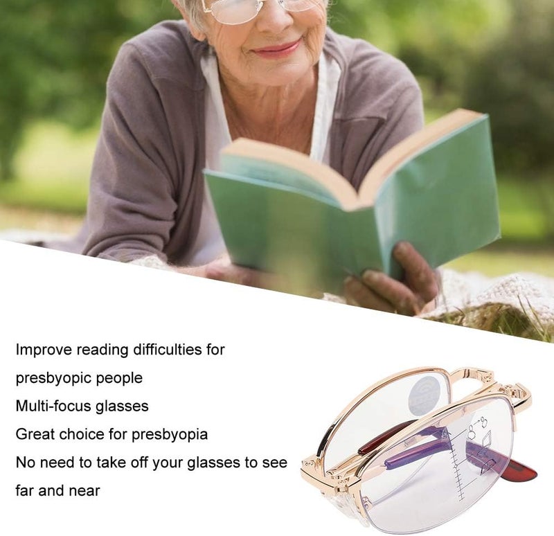 كلاراكو نظارات كلاركو متعددة البؤر التقدمية لقصر النظر الشيخوخي، نظارات قراءة قابلة للطي تحجب الضوء الأزرق، نظارات معدنية لكبار السن مع صندوق لتخفيف التعب، نظارات عالية الدقة للرجال والنساء (نوع الحب - +250) - Image 2