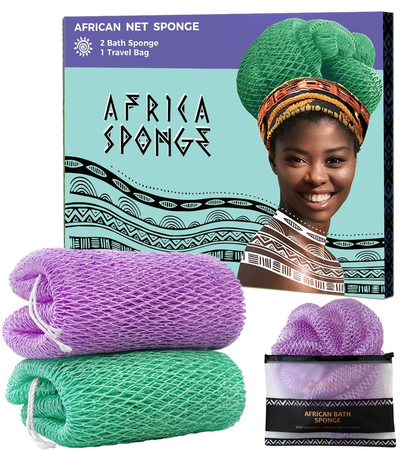 RelaxScene Authentic African Net Sponge 2 Pieces Back Scrubber for Body Seawave Lilac Exfoliating Washcloth with Knots for Shower Shower Exfoliator for Women Self Care Body Loofah Bath Essentials - Image 2