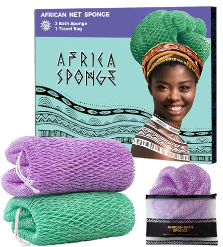 RelaxScene Authentic African Net Sponge 2 Pieces Back Scrubber for Body Seawave Lilac Exfoliating Washcloth with Knots for Shower Shower Exfoliator for Women Self Care Body Loofah Bath Essentials - Image 1