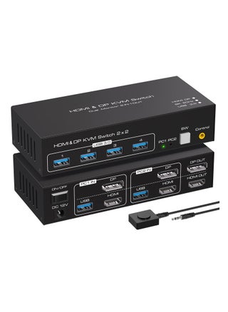مفتاح KVM بمنفذ HDMI+Displayport بدقة 8K@60Hz وشاشتين وجهاز كمبيوتر ومفتاح KVM بمنفذ USB 3.0 وشاشتين وجهازين كمبيوتر ومشاركات متعددة للشاشات و4 أجهزة USB ووحدة تحكم سلكية ومحول تيار مستمر وكبلين USB متضمنين - pzsku/Z16872EC5DB5CB7794422Z/45/_/1711625519/7ff6b9c9-0dd7-4342-be29-7dc55631973b