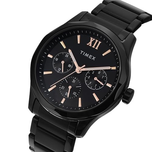 TIMEX Analog Watch for Man with Black Round Dial & Black Stainless Steel Bracelet Band Water Resistant Men's Wrist Watches - TW0TG7625 - Image 2