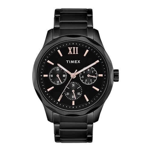 TIMEX Analog Watch for Man with Black Round Dial & Black Stainless Steel Bracelet Band Water Resistant Men's Wrist Watches - TW0TG7625 - Image 1