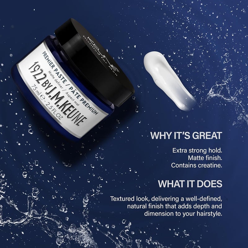 Keune 1922 by J.M. Premier Paste, Extra Strong Hold & Matte Finish Styling Paste for Men, 2.5 Fl Oz - Image 3