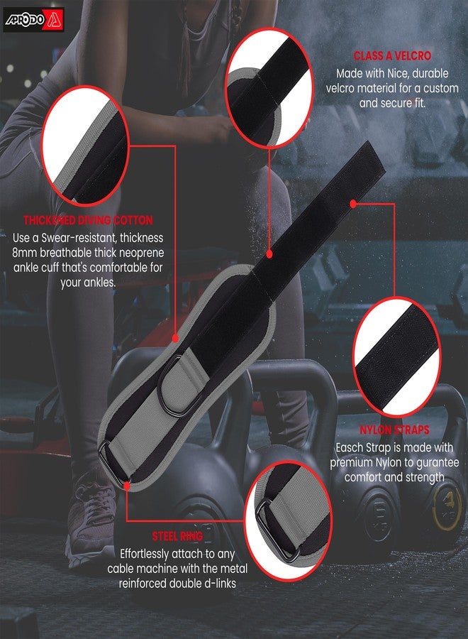APRODO Neoprene Ankle Cuff Gym Straps, Stainless Steel D Ring, for Men Women [Sold as Pair] Free Size (Grey) - Image 3