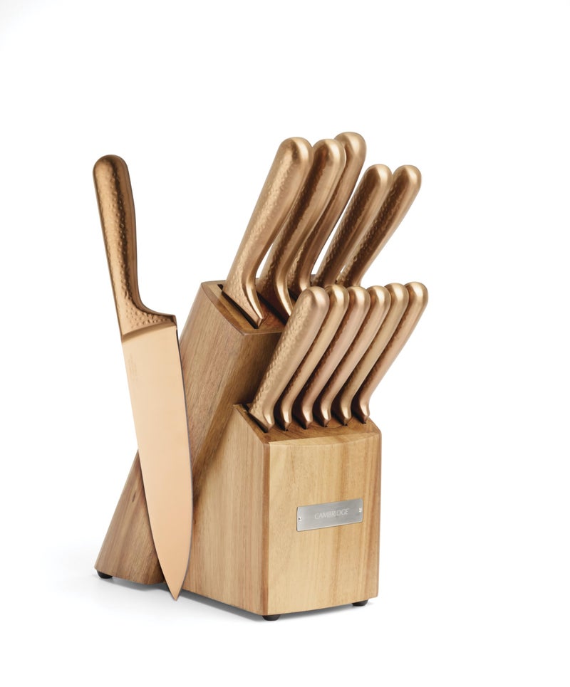 Cambridge Silversmiths Rame Hammered Copper 12-Piece Cutlery Set with Block - Image 1