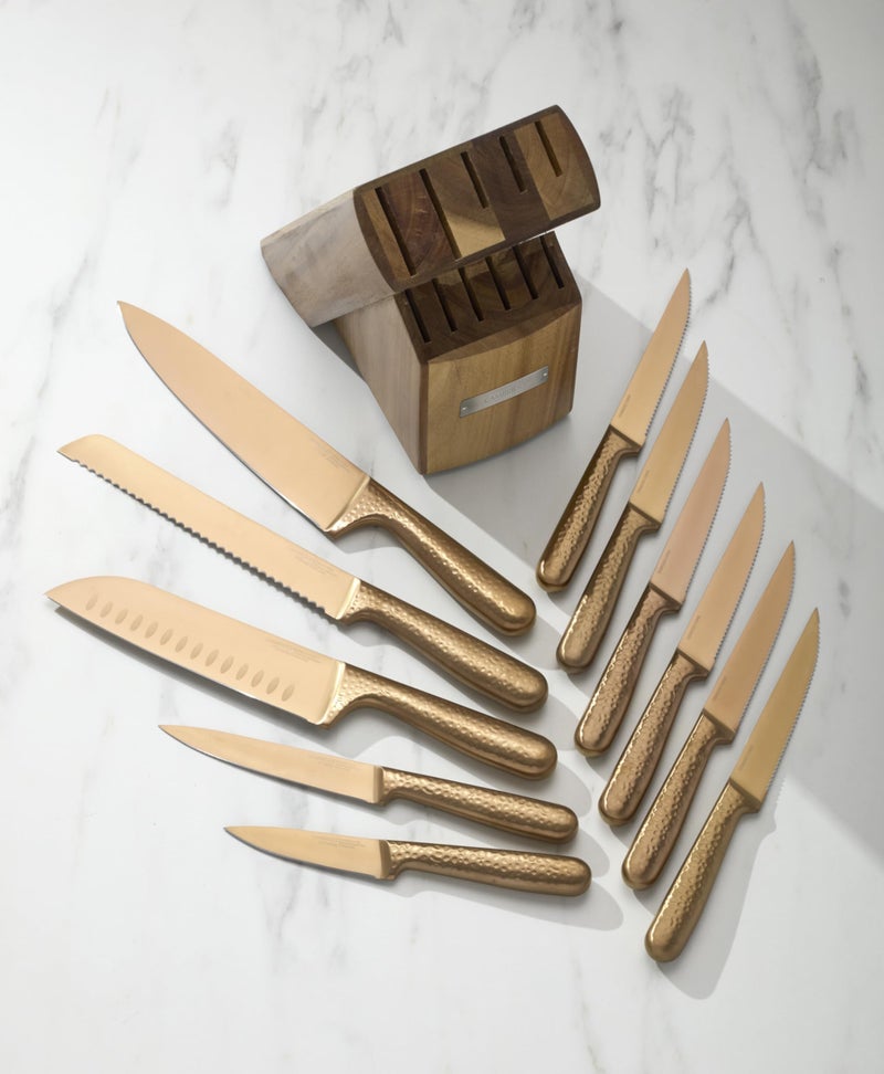 Cambridge Silversmiths Rame Hammered Copper 12-Piece Cutlery Set with Block - Image 5