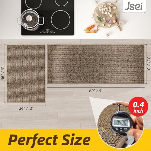 JSEI Kitchen Rugs and Mats, 2PCS Non-Slip Kitchen Mats for Floor, Machine Washable Absorbent and Stain Resistant Kitchen Runner, Carpet Mats with TPR Backing for, 24''x36''+24''x60'', Taupe - Image 2