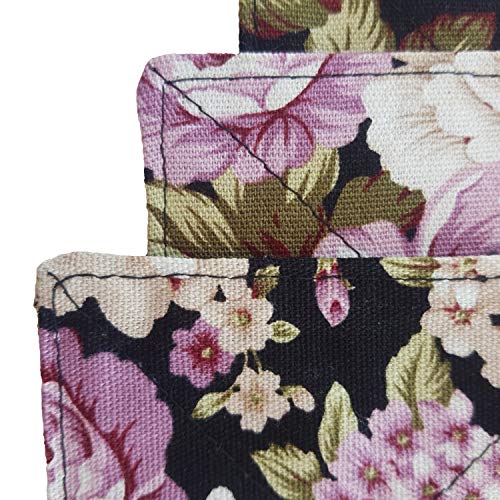 CUSHYSTORE Canvas 2 Layers Coasters Saucers Absorbant Mat Pad Floral Botanical Style Fabric Quilted for Glass Cup Drinking 4", 6 Pack (Night Rose Garden) - Image 3