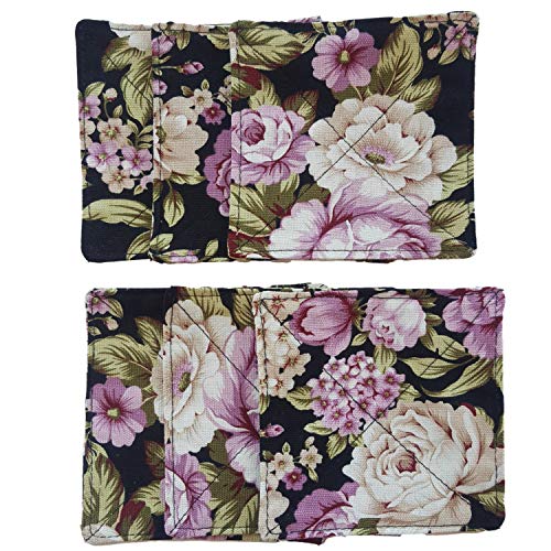 CUSHYSTORE Canvas 2 Layers Coasters Saucers Absorbant Mat Pad Floral Botanical Style Fabric Quilted for Glass Cup Drinking 4", 6 Pack (Night Rose Garden) - Image 5