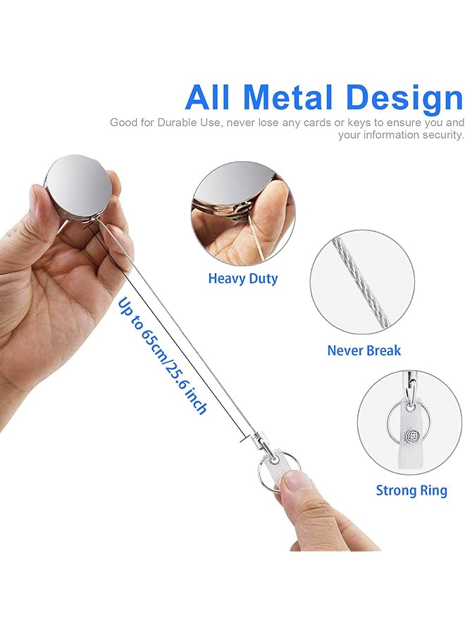 إيروريكس حامل شارة قابل للسحب مع مشبك بكرة مكون من 3 قطع حامل شارة معدني قوي مع خطاف دوار وجسم معدني ومشبك وحزام هوية قابل للسحب وحلقة مفاتيح وسلسلة مفاتيح فضية - Image 2