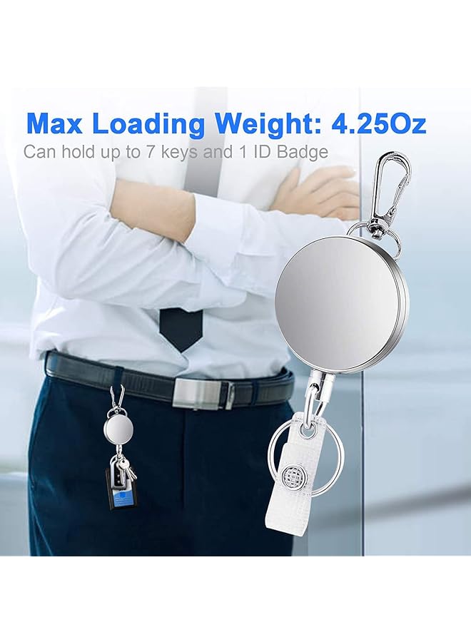 إيروريكس حامل شارة قابل للسحب مع مشبك بكرة مكون من 3 قطع حامل شارة معدني قوي مع خطاف دوار وجسم معدني ومشبك وحزام هوية قابل للسحب وحلقة مفاتيح وسلسلة مفاتيح فضية - Image 4