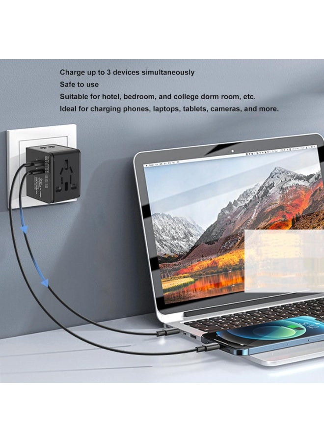 Universal Travel Adapter International Socket Outlet Dual USB Plug Charger 2 Worldwide for Phone Laptop (Black) - Image 3