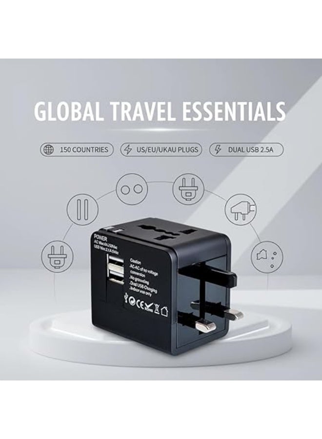 Universal Travel Adapter International Socket Outlet Dual USB Plug Charger 2 Worldwide for Phone Laptop (Black) - Image 2
