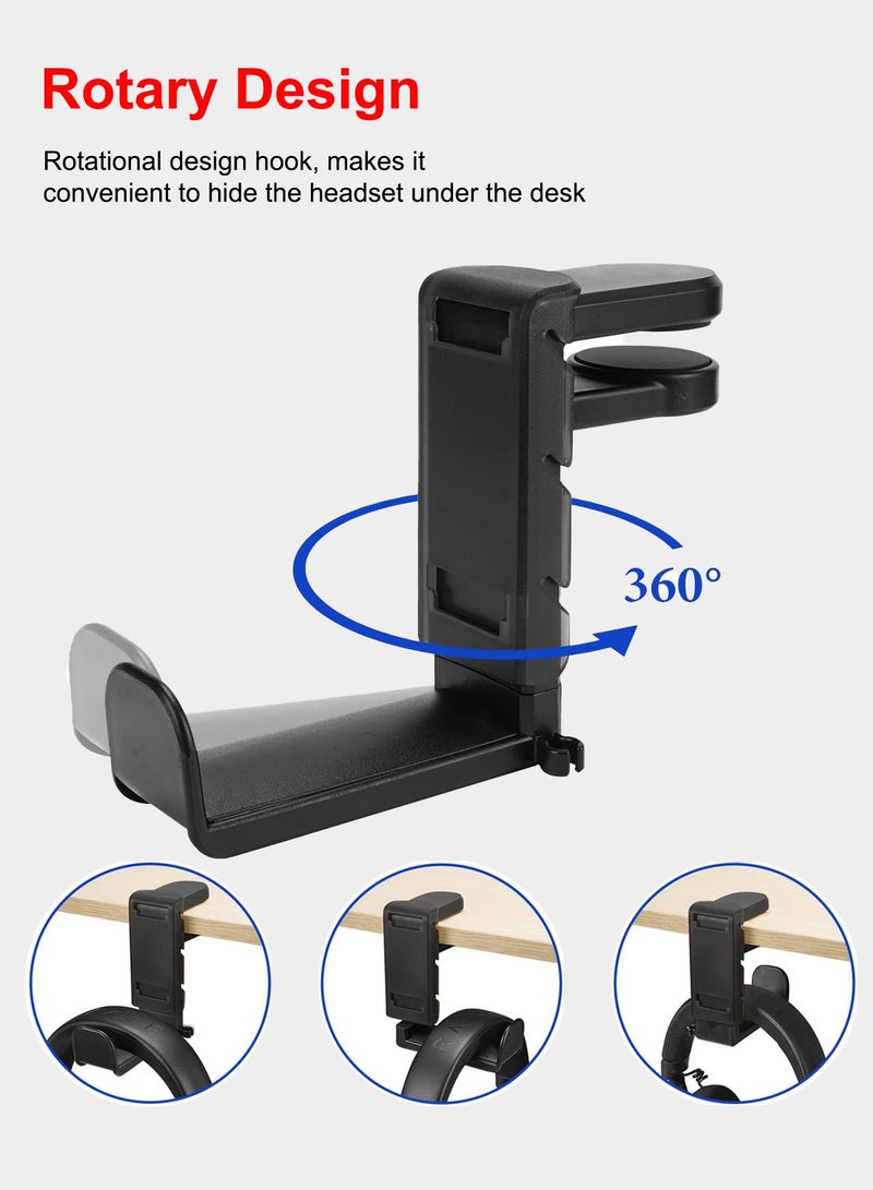 DRAKLAW 3-in-1 PC Gaming Headset and Controller Holder, Headphone Stand with 360° Rotation Non-Slip Clamp & 2 Controller Holders, Universal Gaming Accessories Organizer for Controllers, Headphones, and Cables,Black - Image 3