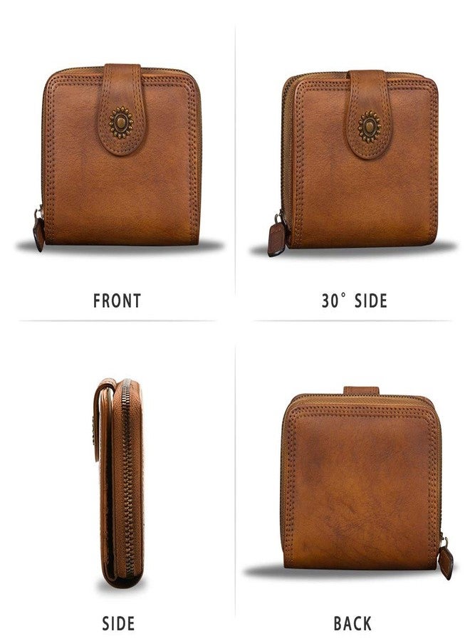 IVTG Bifold Leather Wallets for Women Vintage Handmade Small Clutch Short Purse with Zip Card Holder Organizer - Image 5