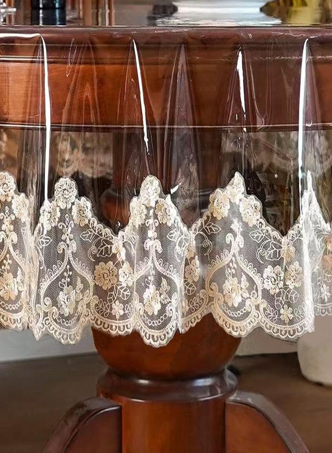 Jusmate Clear Vinyl Tablecloth Protector Transparent PVC Lace Border Plastic Waterproof Oil-Proof Round Table Cover for Kitchen Home Dining Holiday Decoration (Champagne, Round 70 Inch) - Image 1