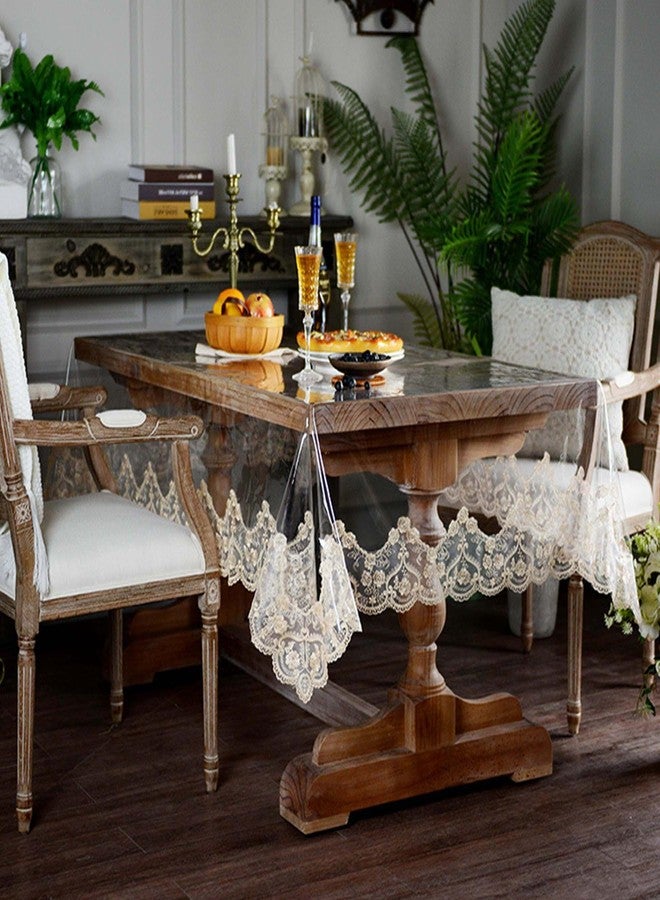 Jusmate Clear Vinyl Tablecloth Protector Transparent PVC Lace Border Plastic Waterproof Oil-Proof Round Table Cover for Kitchen Home Dining Holiday Decoration (Champagne, Round 70 Inch) - Image 5