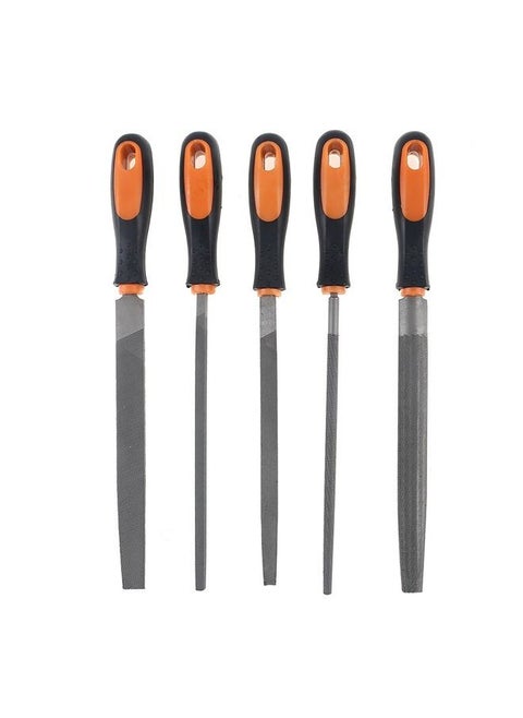 5PC File  Set |High Carbon Steel File |Rasp Set with Soft Rubber Non-slip Handle| Round/Half Round/Flat/Triangle/Square |Grinding Hand Tool Set for Wood, Metal, Plastic