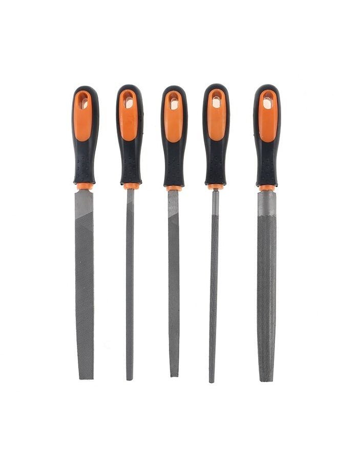 BMB tools - 5PC File  Set |High Carbon Steel File |Rasp Set with Soft Rubber Non-slip Handle| Round/Half Round/Flat/Triangle/Square |Grinding Hand Tool Set for Wood, Metal, Plastic - Image 1