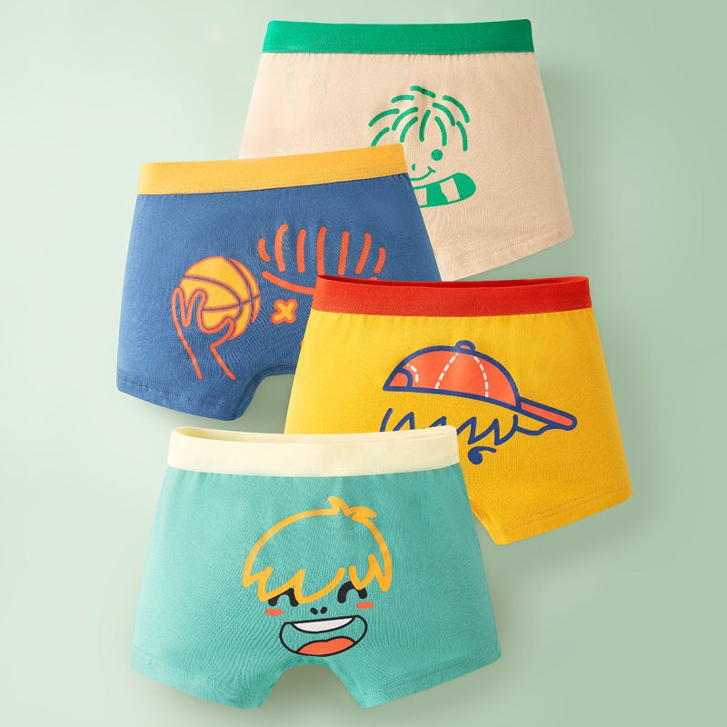Boys Cotton Cartoon Boxer Briefs 1048 basketball expression