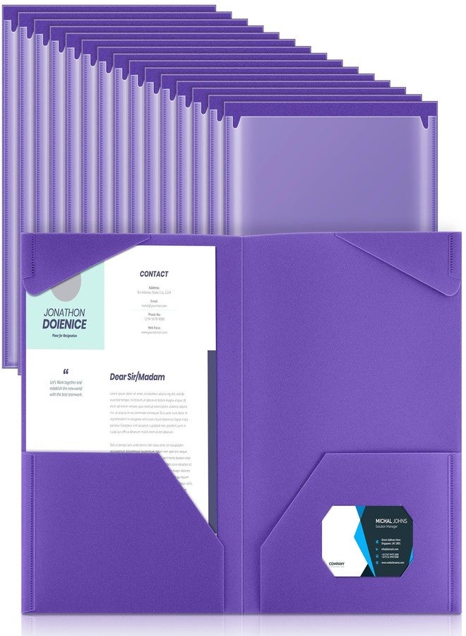 Henoyso 36 Pcs Plastic Folders with Clear Front Pockets Folders with Pockets Heavy Duty File Folders Folders with Pockets and Card Slot for Kids Office School Work (Purple) - Image 1