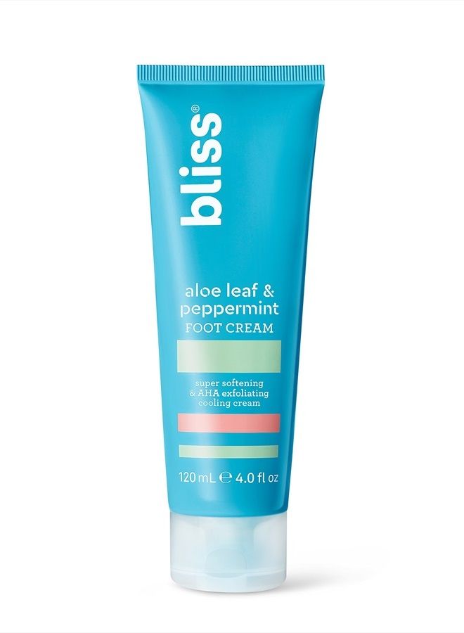 BLISS Aloe Leaf & Peppermint Foot Cream | Super Softening AHA Exfoliating Cooling Cream | Exfoliator & Moisturizer | Vegan | Cruelty Free | Paraben Free | 4.0 fl. oz. - Image 1