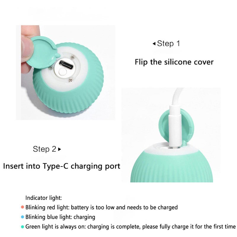Smart Cat Toy, Type-C Rechargeable Smart Ball 360° Self Auto Rotating Kitten Toys Interactive Cat Toys Ball with LED Light for Indoor Cats Kittens Puppy Stimulate Hunting Instinct Chasing - Image 4