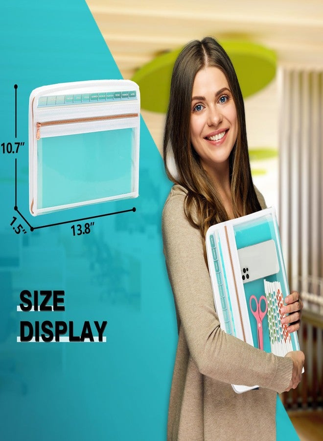 منظم ملفات قابل للتوسيع من H4D، 13 جيبًا، مع جيب أمامي شفاف، منظم ملفات أكورديون بسحاب، مناسب لأوراق بحجم الرسائل، لون أزرق مخضر - Image 2