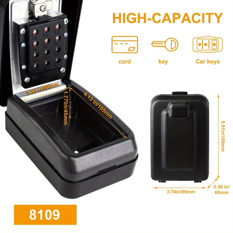 8109-black Key Lock Box Wall Mount with Code 12-Digit Combination Key Storage Box Spare Hider for Home Garage Waterproof Extra Large Key Safe for Keys Outdoor - Image 4