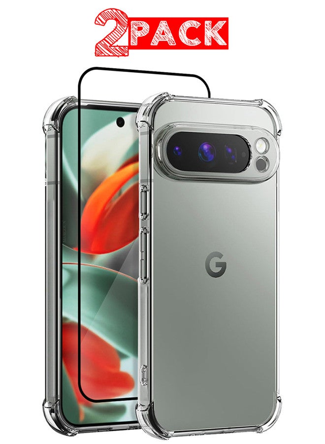 MARGOUN (for Google Pixel 9 Pro XL) 2 Packs TPU Case and Screen Protector Shockproof Soft TPU Bumper and Hard PC Back Case Anti-Scratch,Drop Protection,Slim Fit Gorilla Case Cover Clear - Image 1