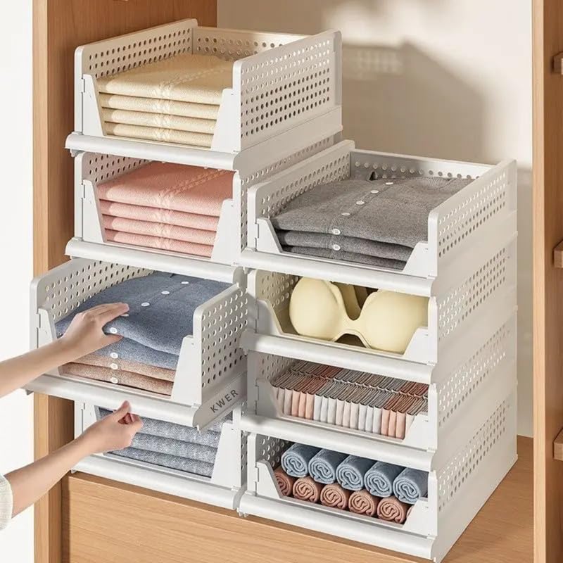 KWER 1 Pieces Clothes Organizer for Wardrobe Cupboard Organizer for Clothes Foldable and Stackable Closet Organizer Drawer Organizer for Clothes, Almirah Space Organizer (Pack of 1) - Image 2