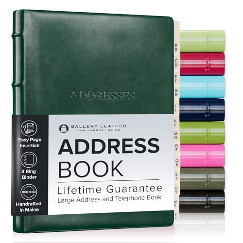 Gallery Leather Large Address Book with Alphabetical Tabs up to 480 Records, Leather Notebook Hardcover, Telephone and Address Books - 9x7", Desk Address, Acadia Green - Image 1